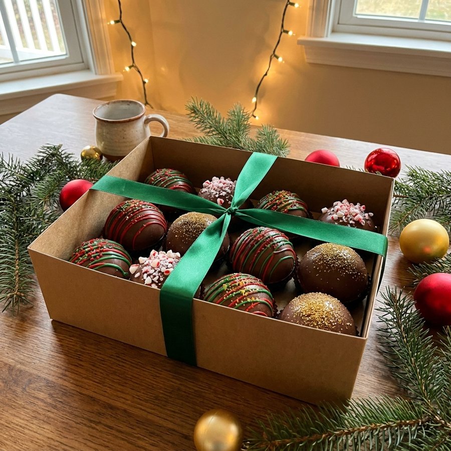 Caixa de Natal com bombas de chocolate